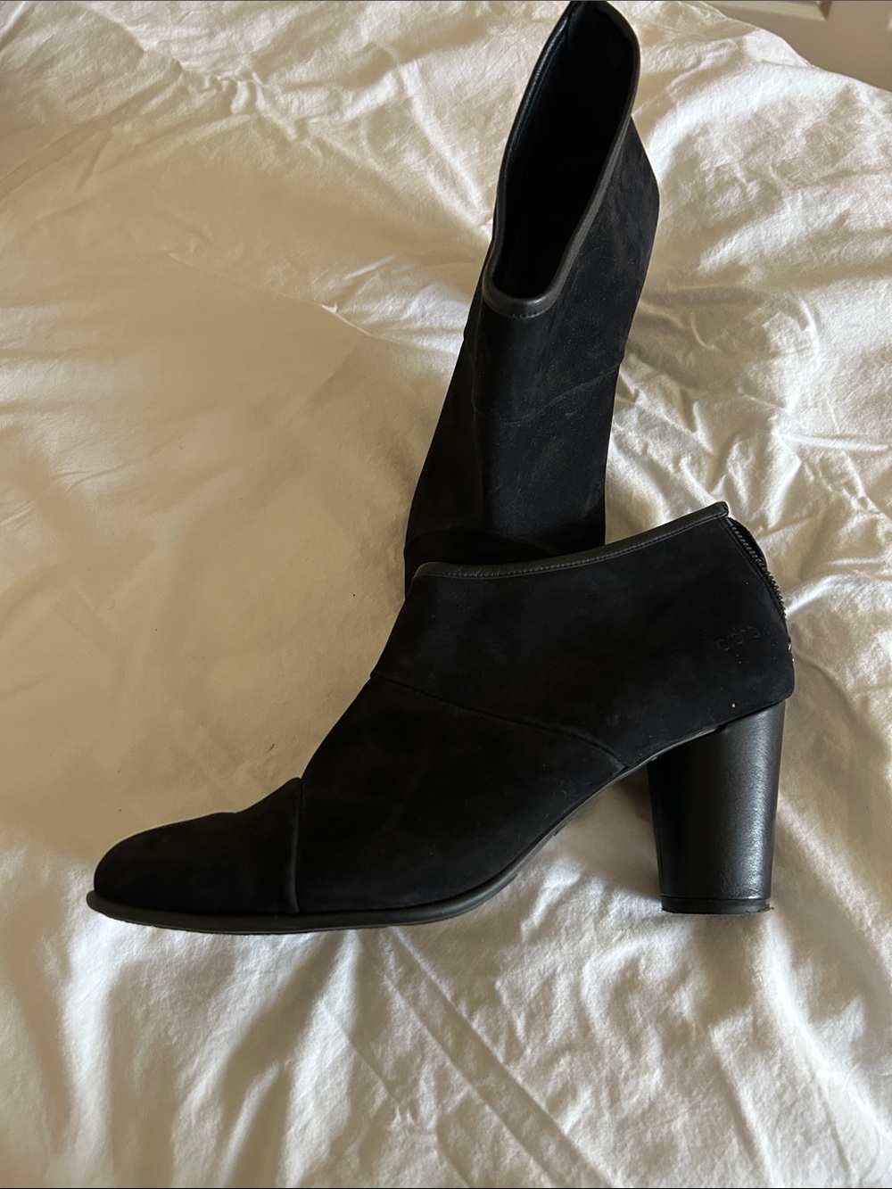 Arche Black Suede Ankle Booties with Round Block Heel